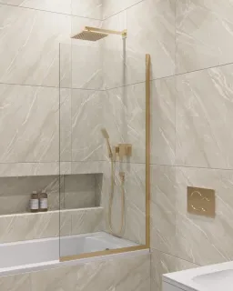 Шторка на ванну в профиле by Deonria C-140-80-8-T-G 80см золото/прозрачный